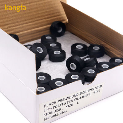 75D/2 100% ポリエステル プリロープ ボビン 糸 高強度 144pcs/箱 L型 白い側