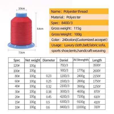 Tex70 80 90 高強度ポリエステル縫製糸 革縫製用 直径0.35mm