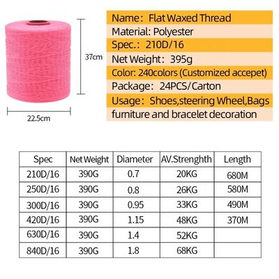 高強度100%ポリエステル糸 平面 ワックス 編織糸 0.8mm 1mm 防水 黒